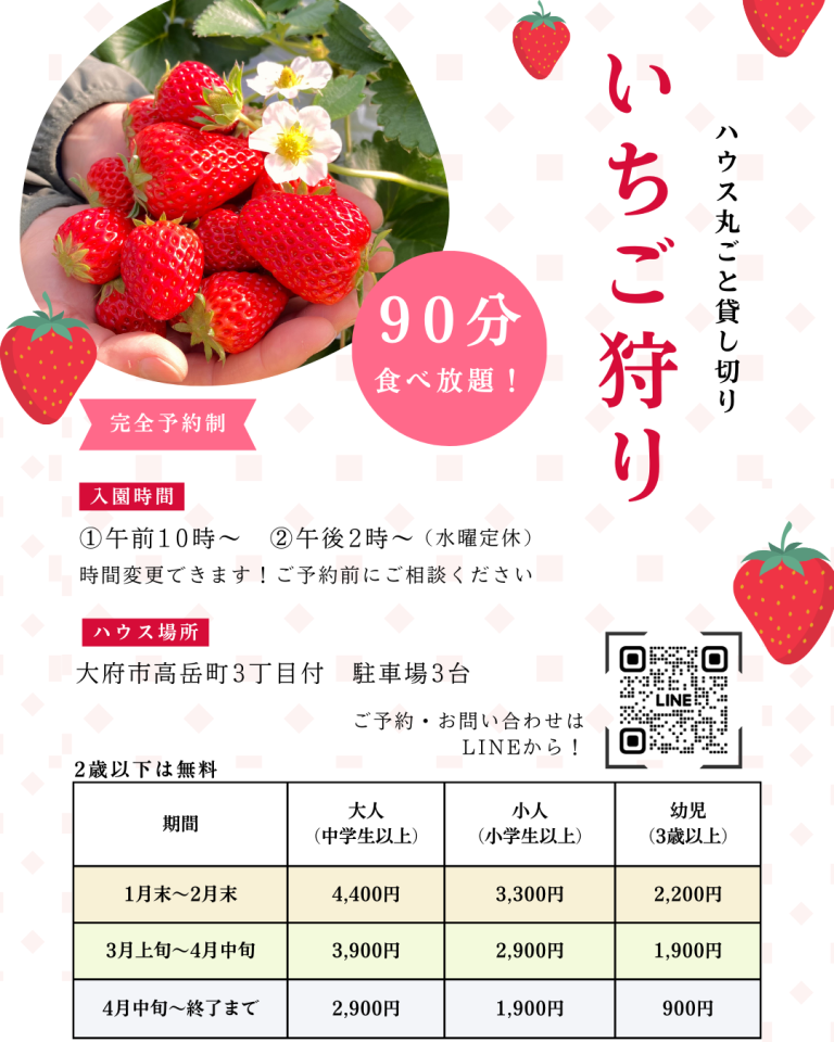 完全貸切のいちご狩りのご予約について
